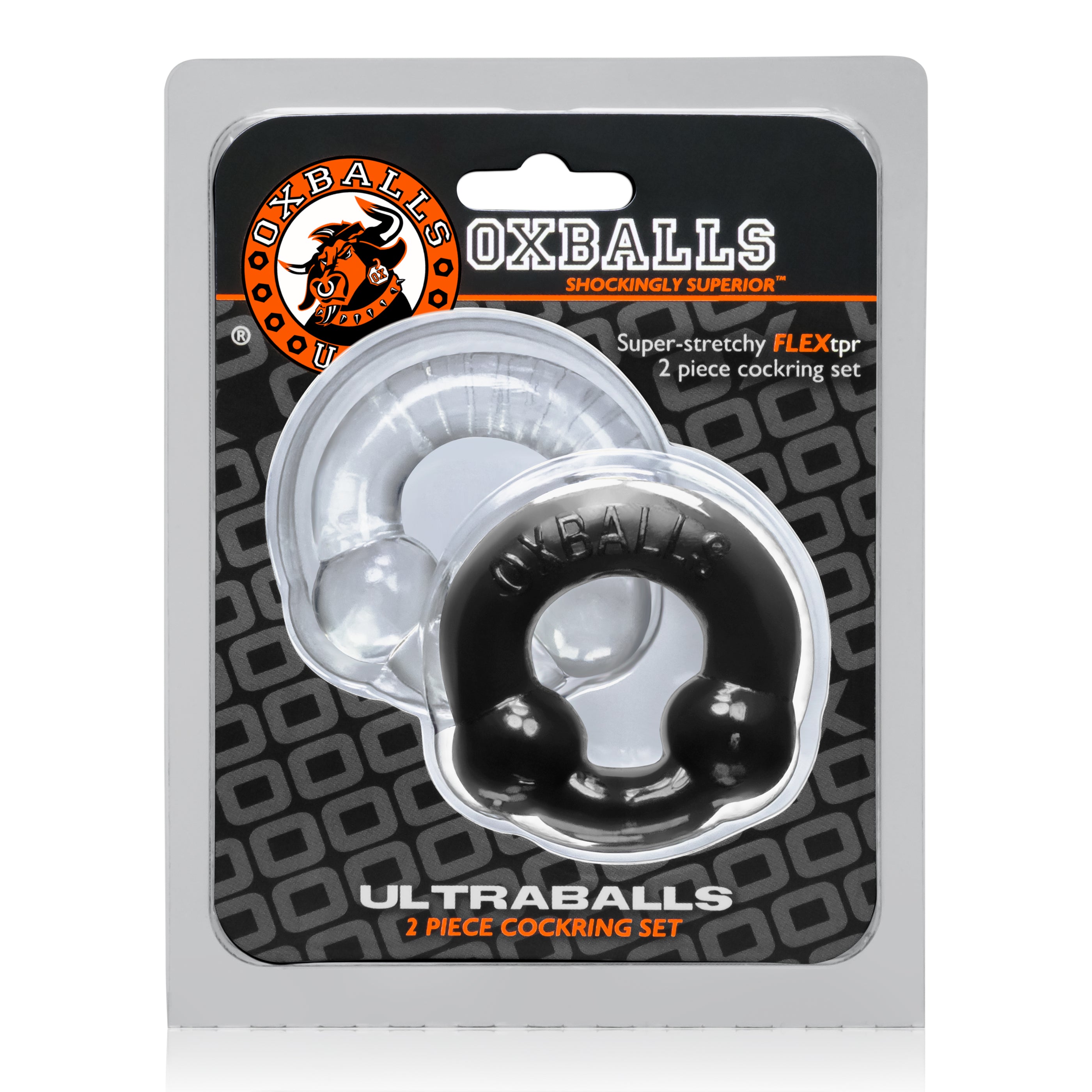 Ultraballs 2- Piece Cockring Set - Black &amp; Clear