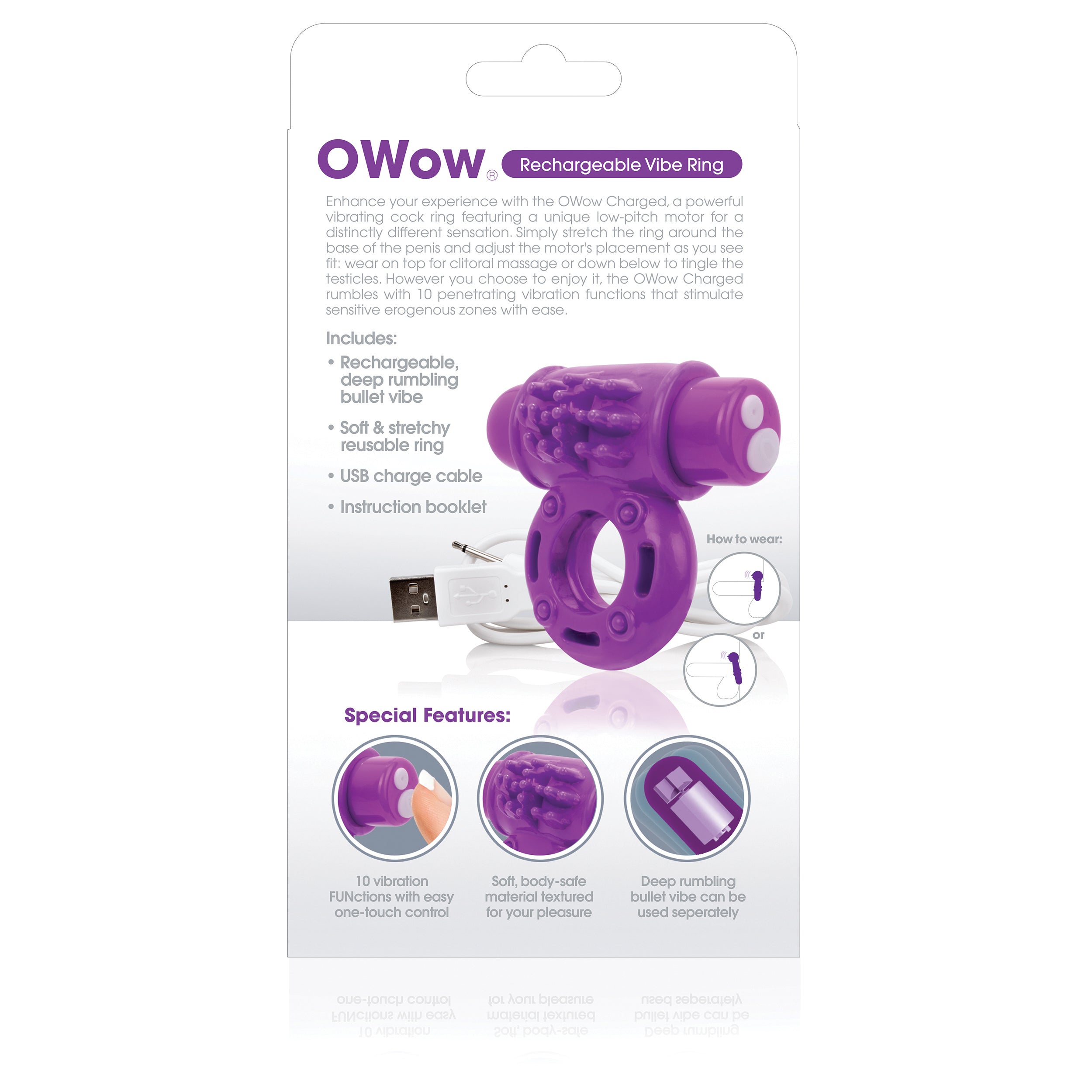 Charged Owow Rechargeable Vibe Ring - Purple-3