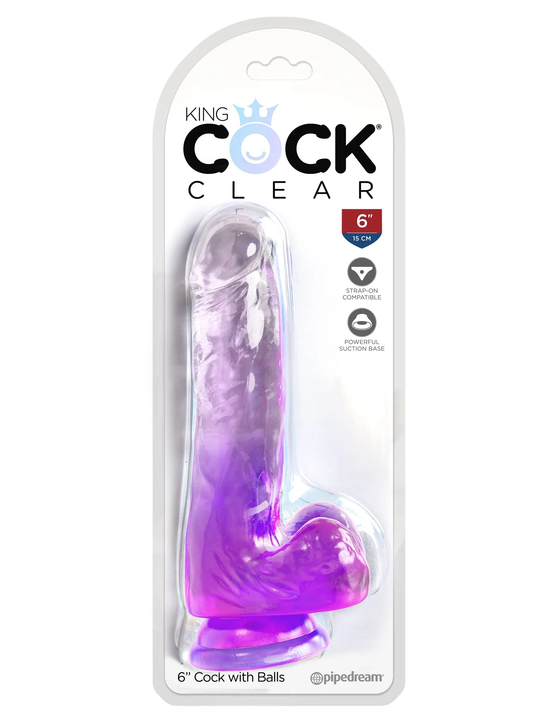 King Cock Clear 6 Inch With Balls - Purple-0