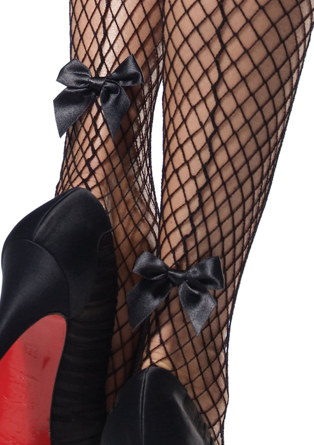 Stay Up Industrial Net Backseam Thigh Highs With Lace Top and Satin Bow Accent - One Size - Black