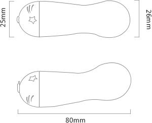 Diagram of ZALO Baby Star Bullet Vibrator dimensions showing length of 80mm, width of 25mm and 26mm