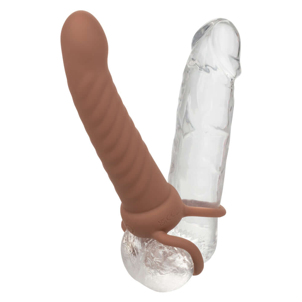 Performance Maxx Rechargeable Ribbed Dual Penetrator - Brown for intense double penetration experience