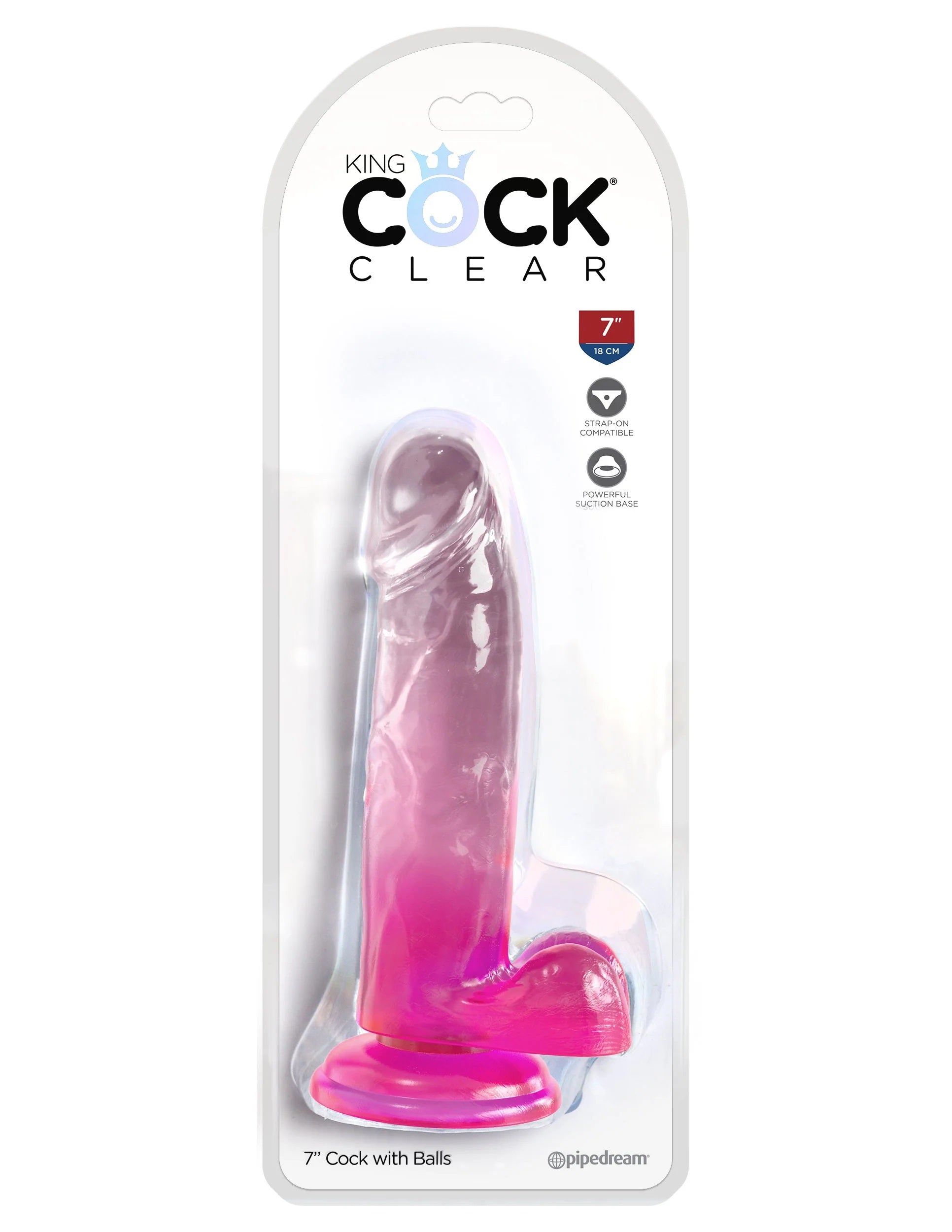 King Cock Clear 7 Inch With Balls - Pink-0