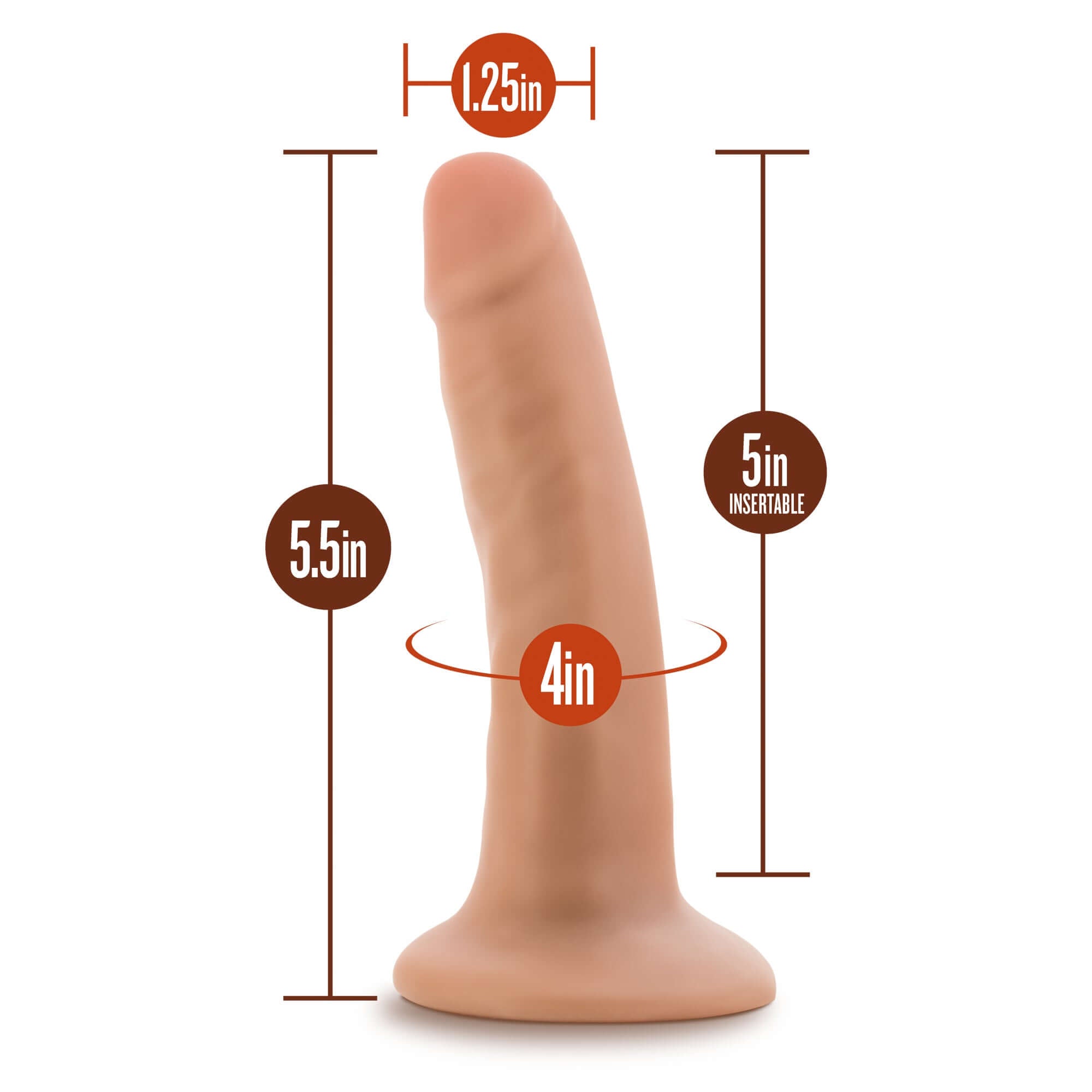 Dr Skin 5.5 Inch Cock With Suction Cup Vanilla with dimensions 5.5in length and 1.25in diameter.