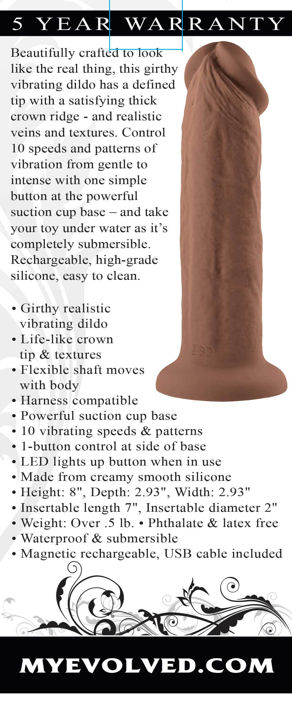 7 Inch Girthy Vibrating Dong - Dark-5