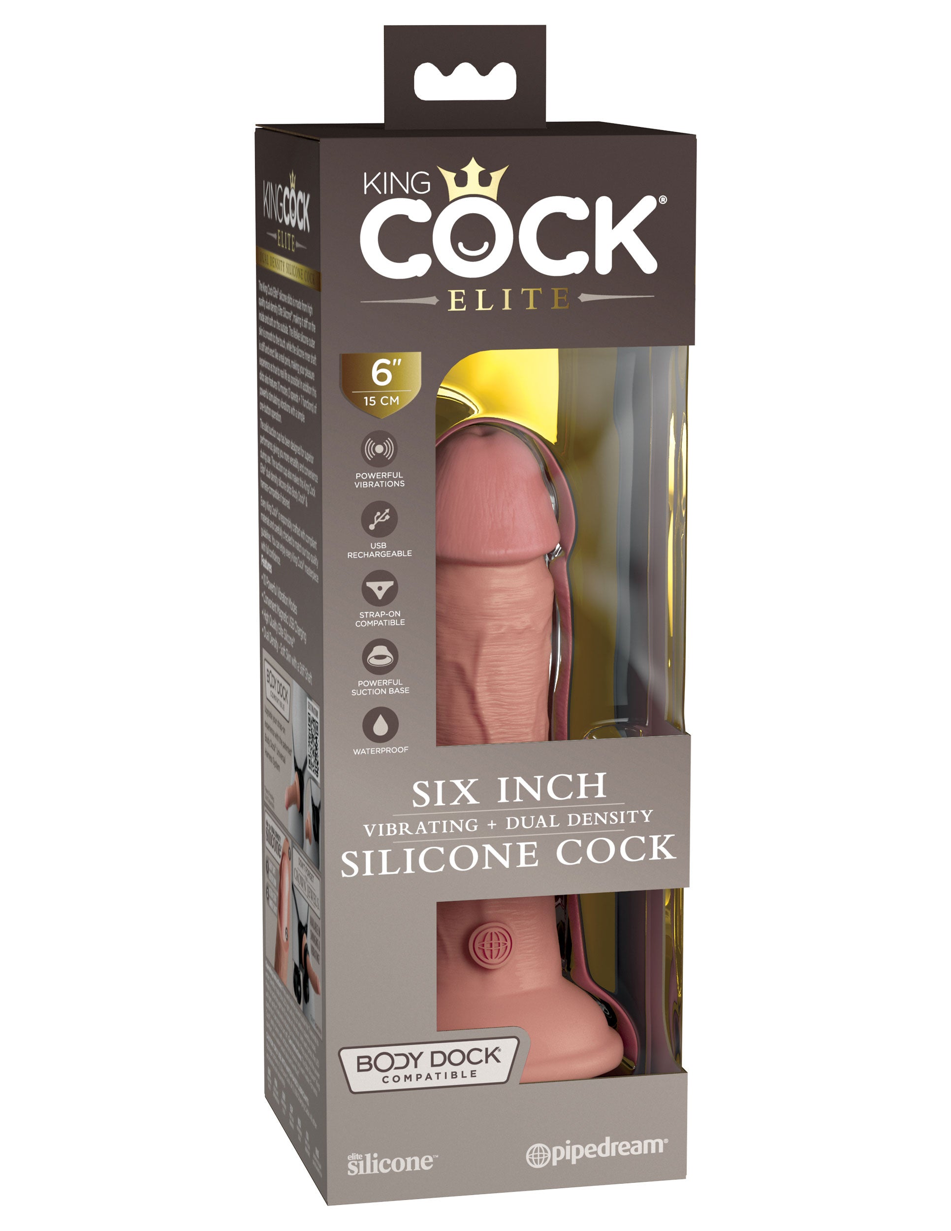 King Cock Elite 6 Inch Vibrating Silicone Dual  Silicone Dual Density Cock - Light-7