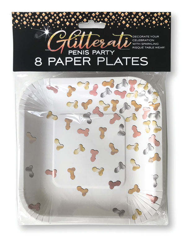 Glitterati Penis Party Paper Plates - Pack of 8 Sparkling Risqué Plates