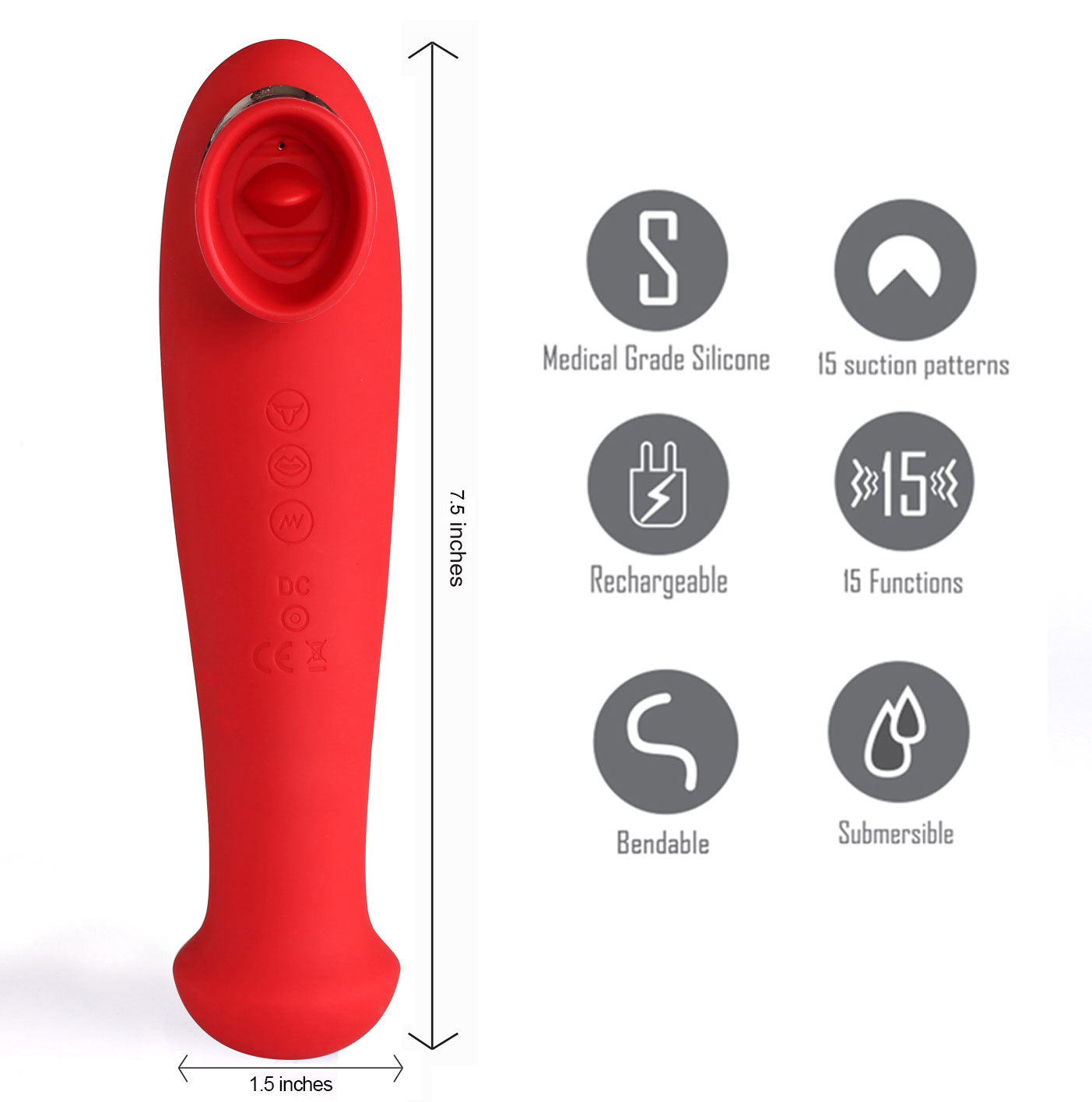 Destiny 15-Function Rechargeable Vibrating - Suction Wand - Cherry Red-2