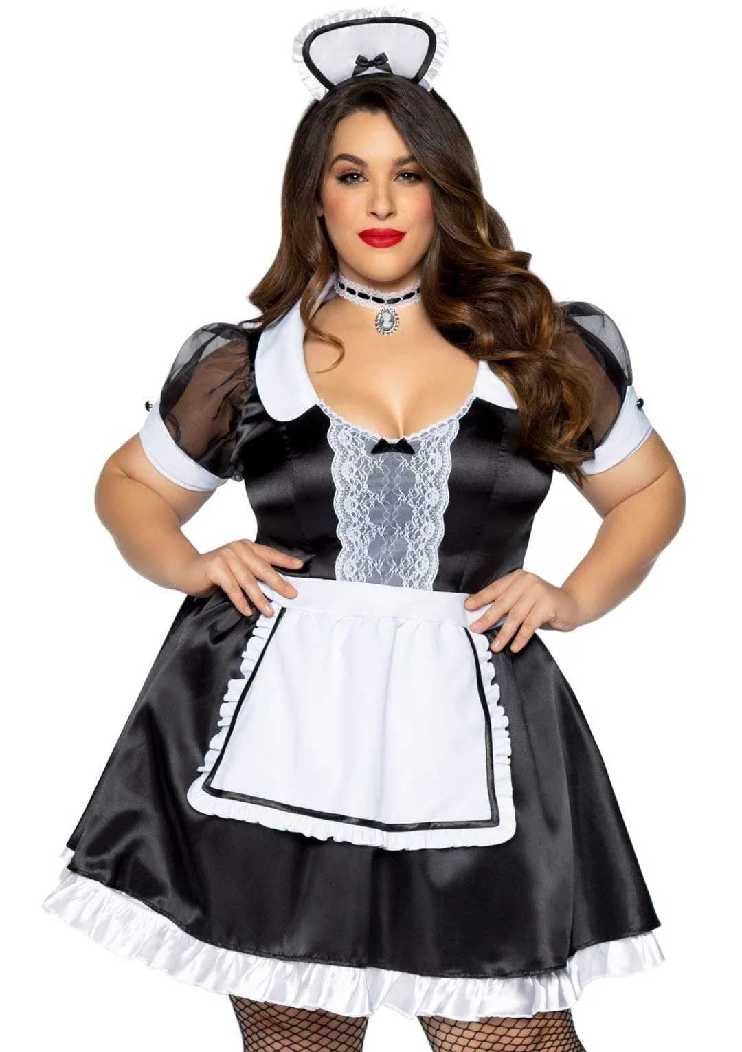 Plus Classic French Maid Costume - 1x/2x - Black / White-2