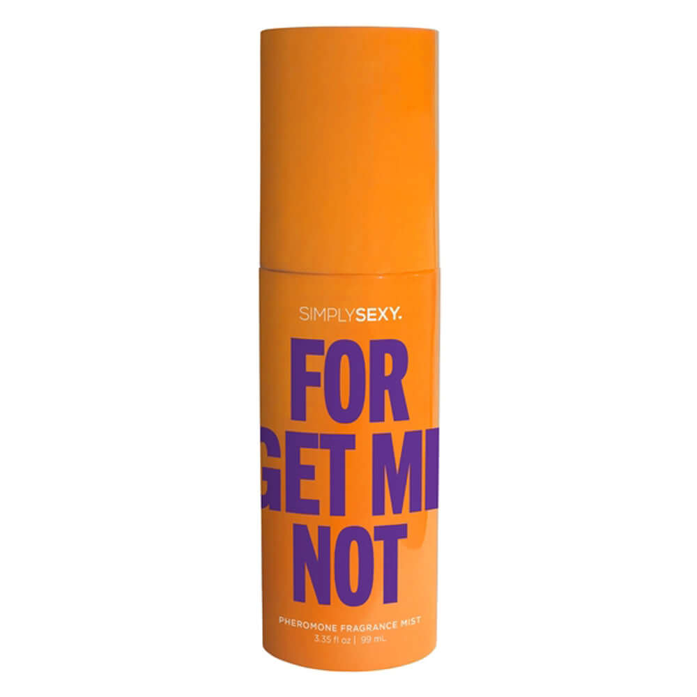 Forget Me Not Pheromone Fragrance Mists 3.35 Oz packaging featuring vibrant orange and purple design.