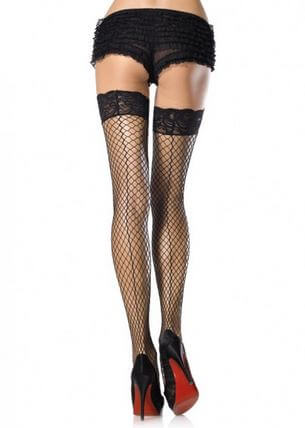 Stay Up Lace Top Thigh Highs With Backseam - One Size - Black-0