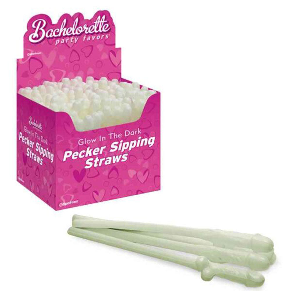 Bachelorette Party Favors Pecker Sipping Straws - 144 Piece Display - Glow-in-the-Dark-0