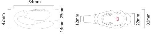 Dimensions and design of ZALO Fanfan App-controlled Rechargeable Couples Massager in Rogue Pink, part of the Versailles Series.