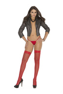 Fishnet Thigh Hi With Lace Top - One Size - Red-0