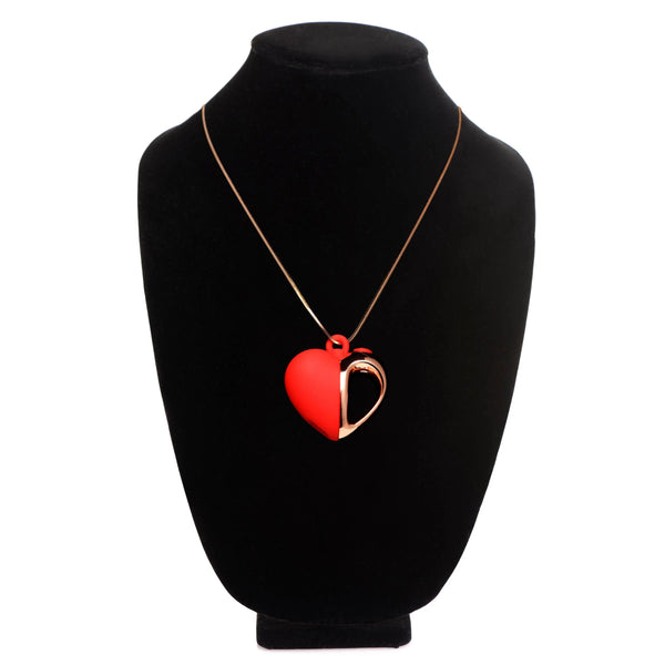 10x Vibrating Silicone Heart Necklace - Rose Gold/ Red