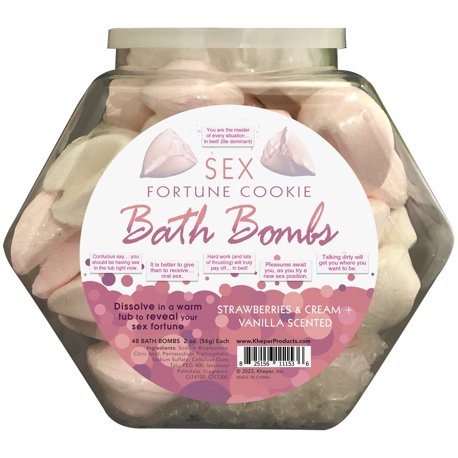 Sex Fortune Cookie Bath Bomb Fishbowl Display of  48 Units - Strawberry Cream and Vanilla-0