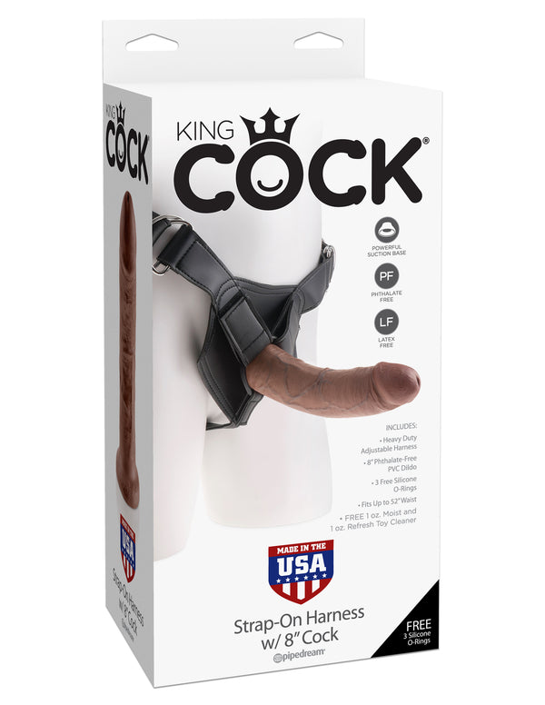 King Cock Strap on Harness With 8 Inch Cock - Brown