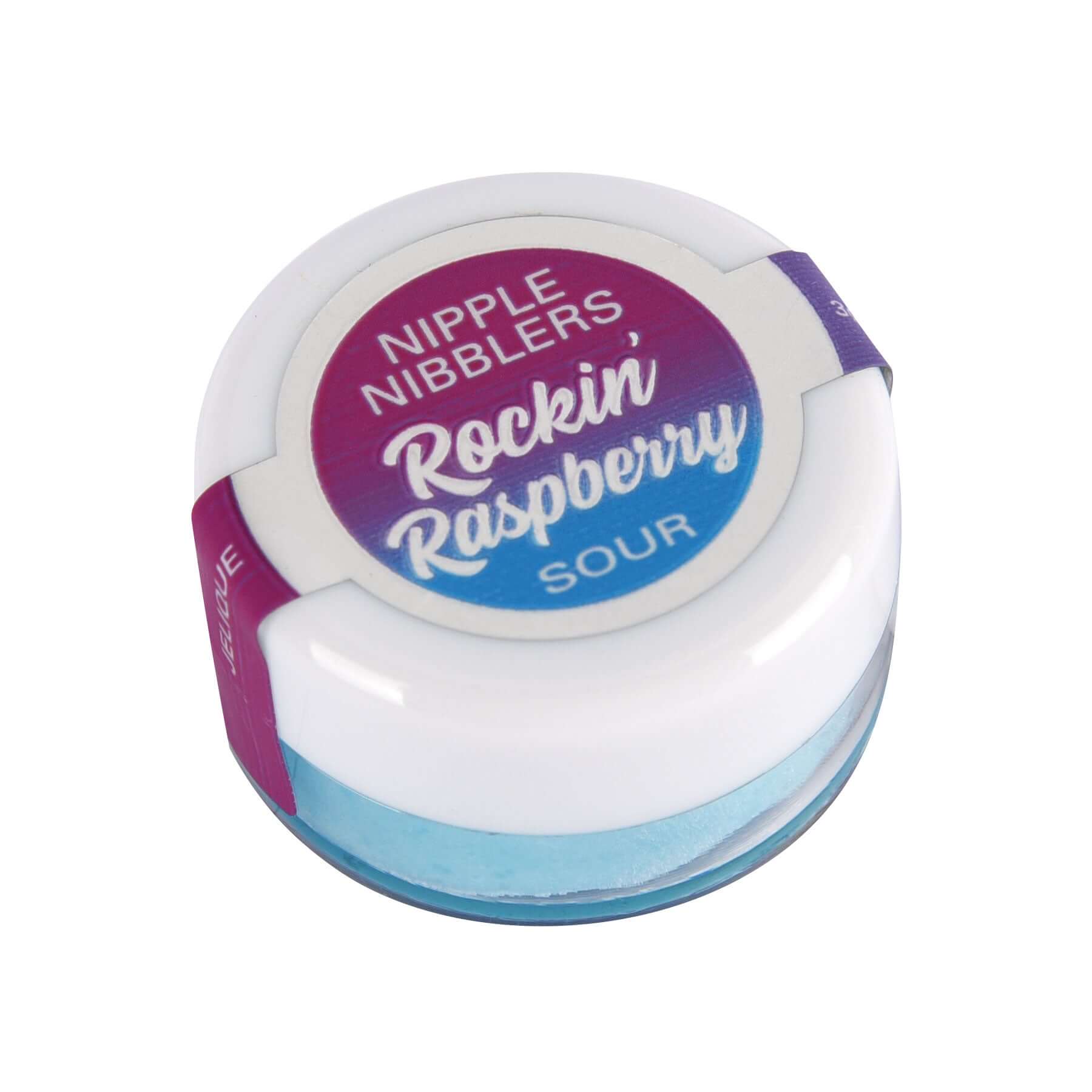 Nipple Nibblers Rockin' Raspberry Sour Pleasure Balm 3G jar, kissable formula for enhanced intimacy.