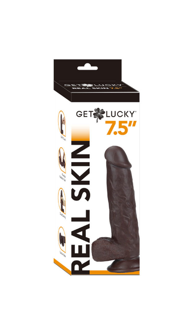 Get Lucky 7.5 Inch Real Skin Dildo - Dark Brown