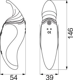 Technical drawing of ZALO Hero Clitoral Rechargeable Massager with dimensions 146 mm by 54 mm and 39 mm.