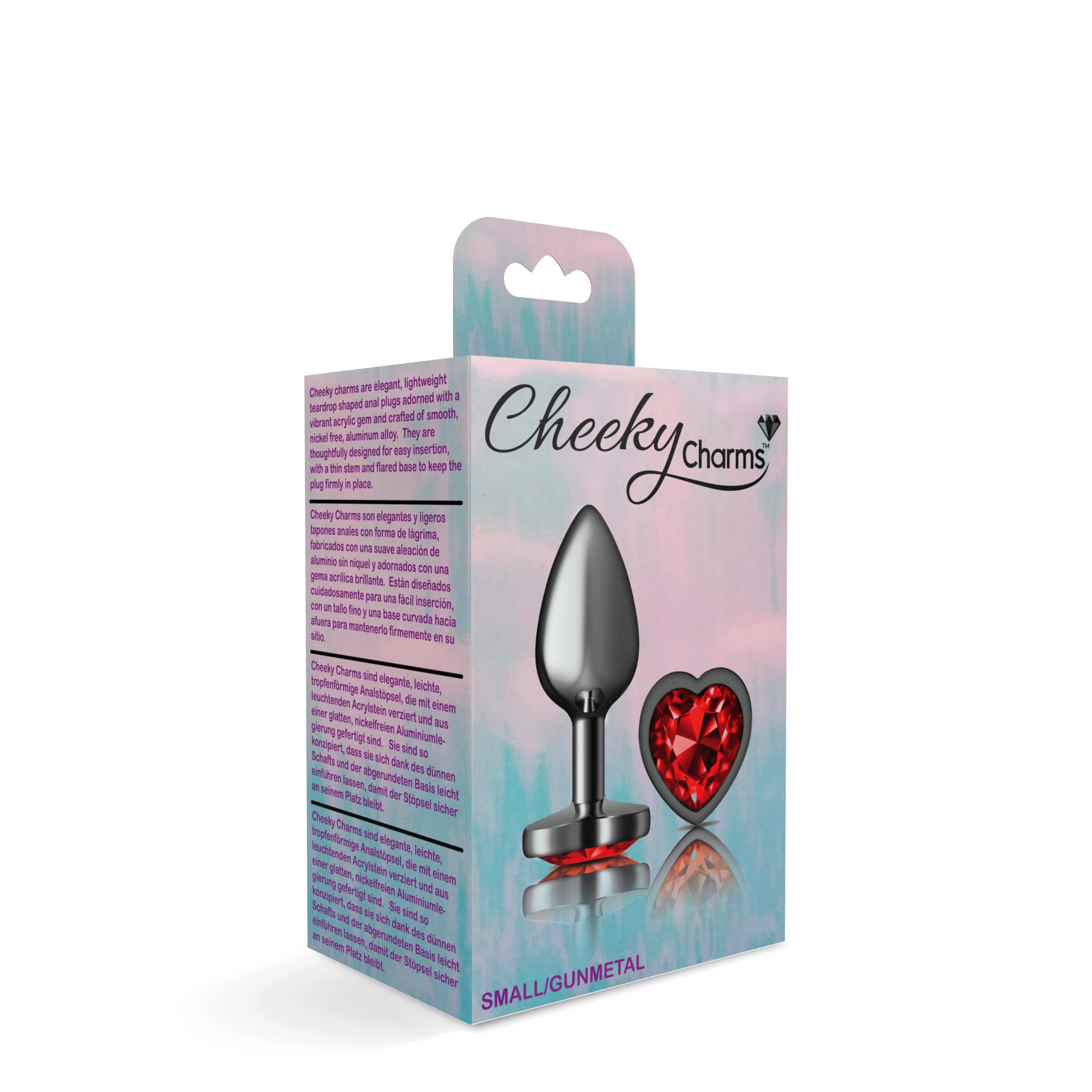 Cheeky Charms-Gunmetal Metal Butt Plug- Heart-Dark Red-Small-5