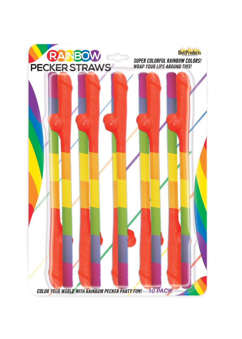Rainbow Pecker Straws - 10 Pack