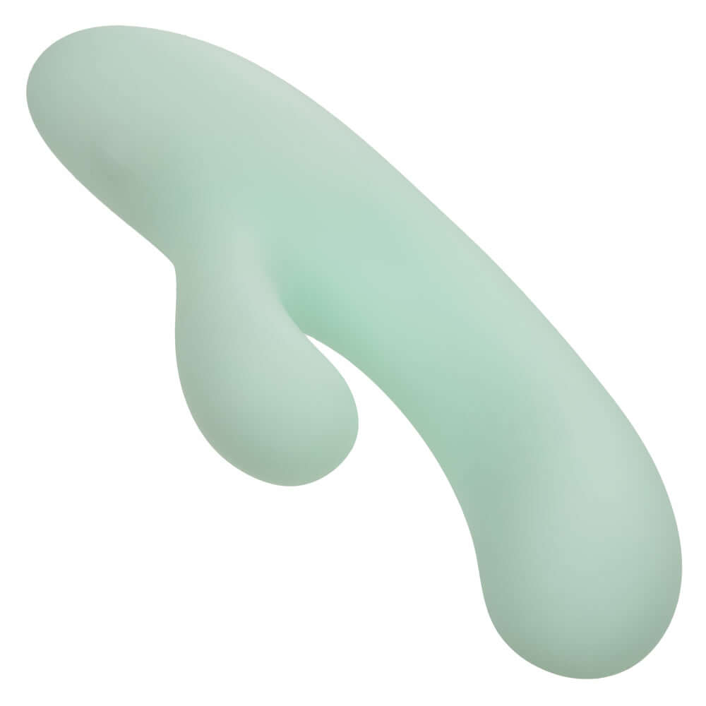 Pacifica Fiji - Green dual stimulator with curved design for G-spot targeting, featuring flexible shaft and powerful vibrations.