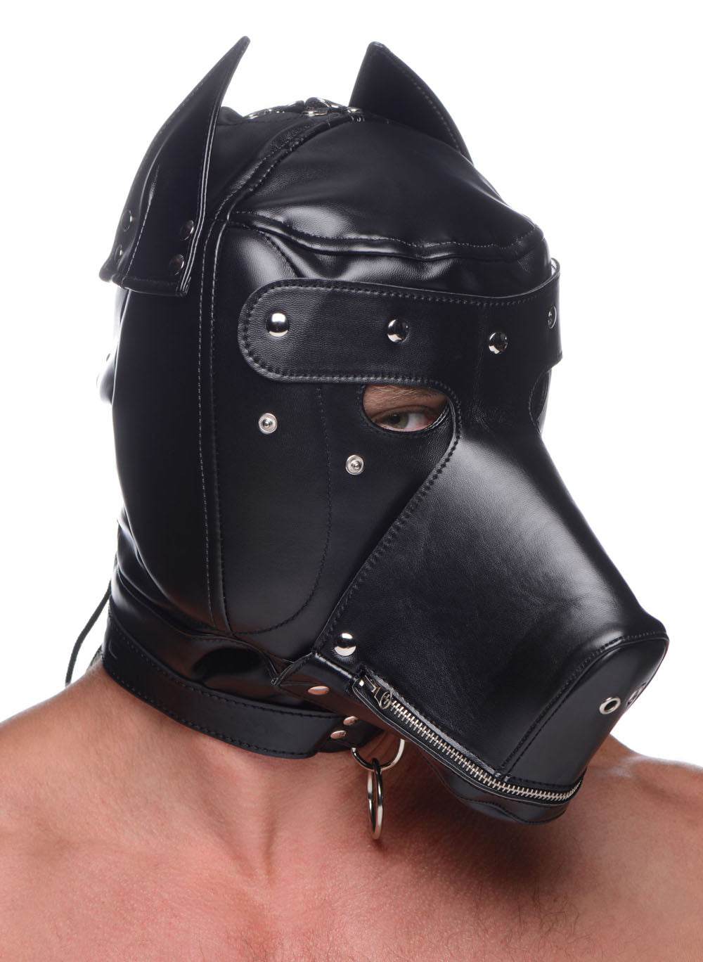 Muzzled Universal BDSM Hood With Removable Muzzle-5