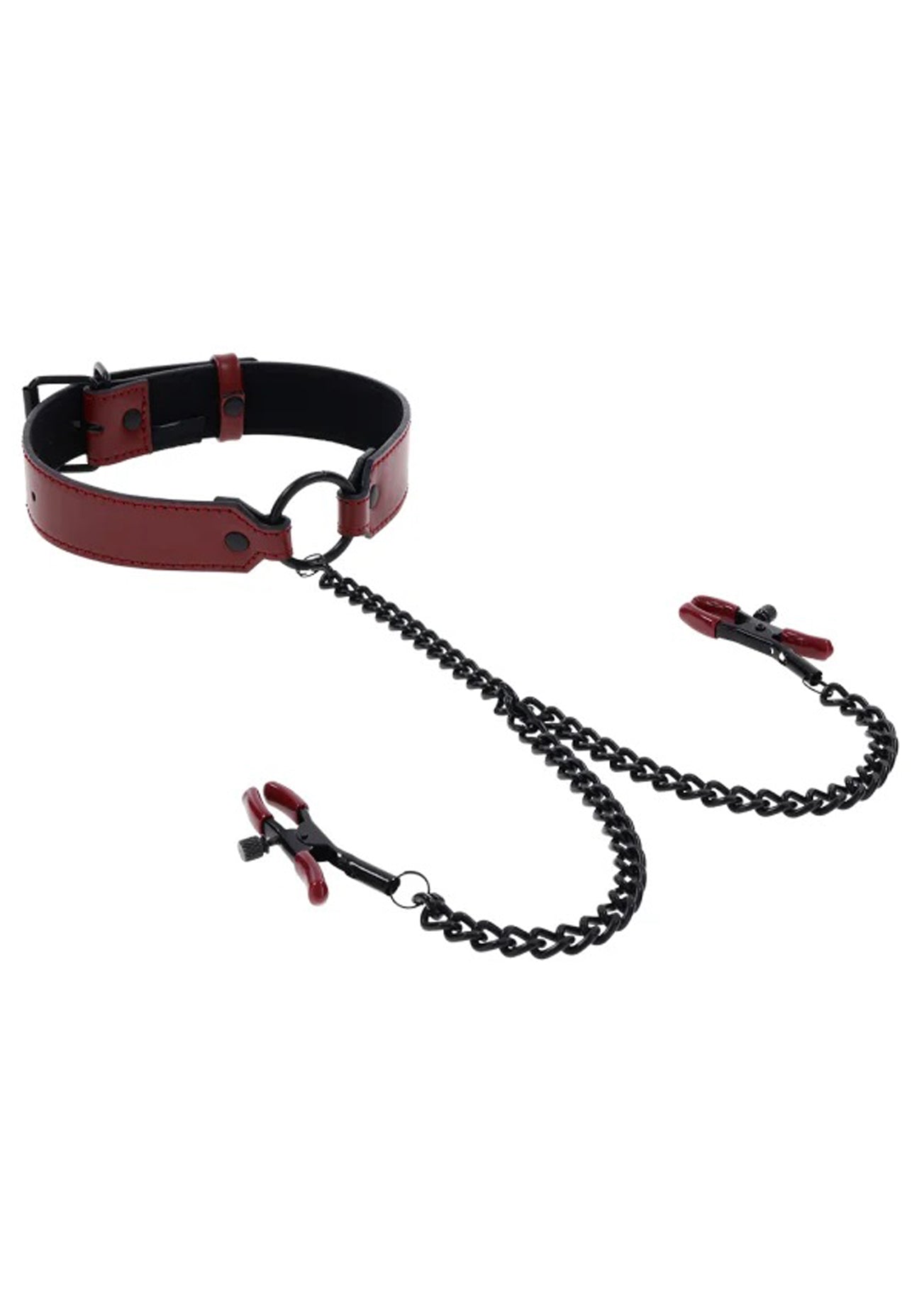 Saffron Collar With Nipple Clamps - Black/red-4