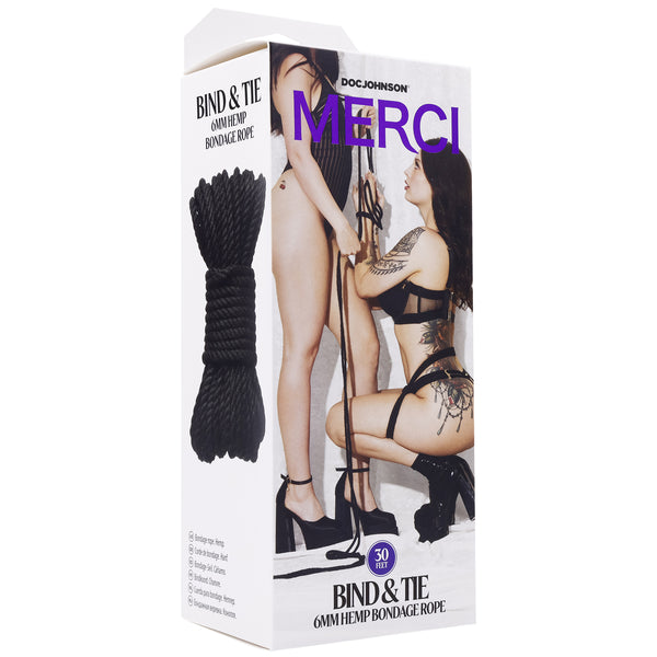 Merci - Bind and Tie - 6mm Hemp Bondage Rope - 30  Feet - Black-0