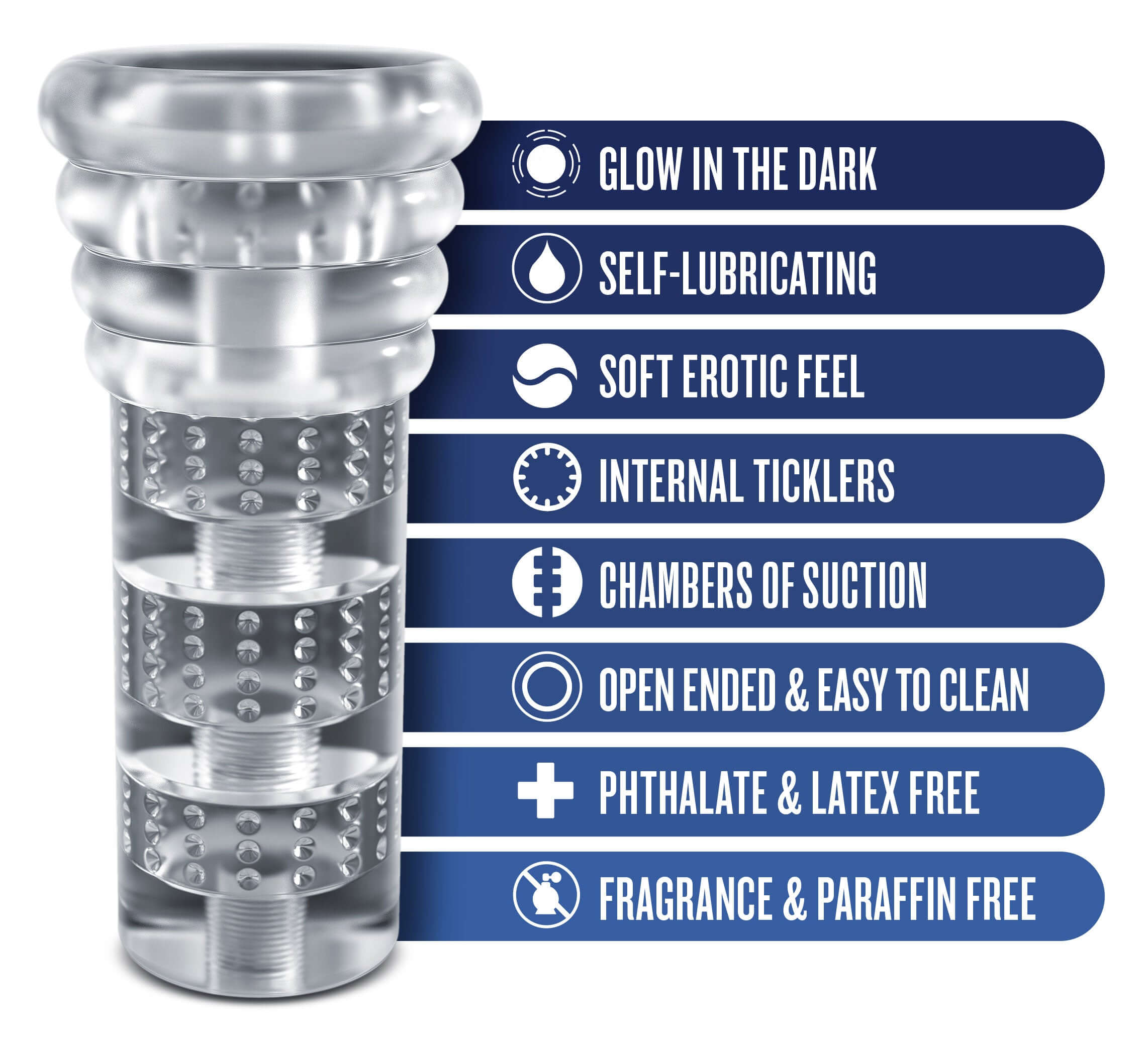 Rize - Luz - Glow in the Dark Self- Lubricating  Stroker - Clear