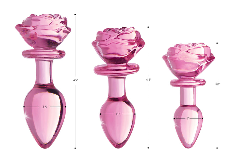 Pink Rose Glass Anal Plug - Medium