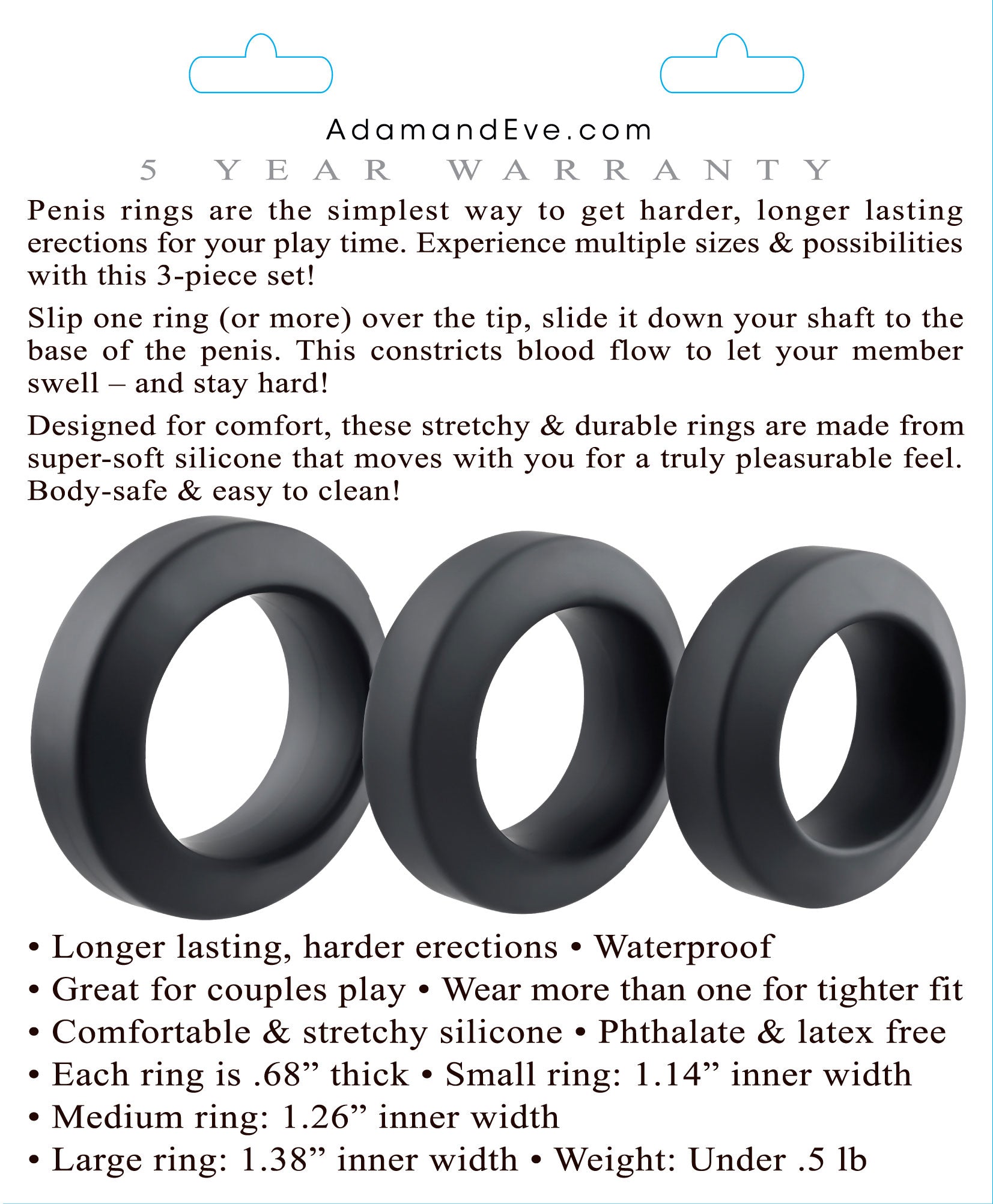 Adam's 3-Piece Penis Ring Set - Black