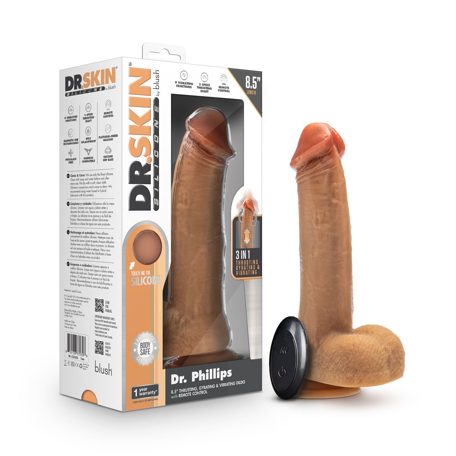 Dr. Skin Silicone - Dr. Phillips - 8.5 Inch  Thrusting Dildo - Tan-1