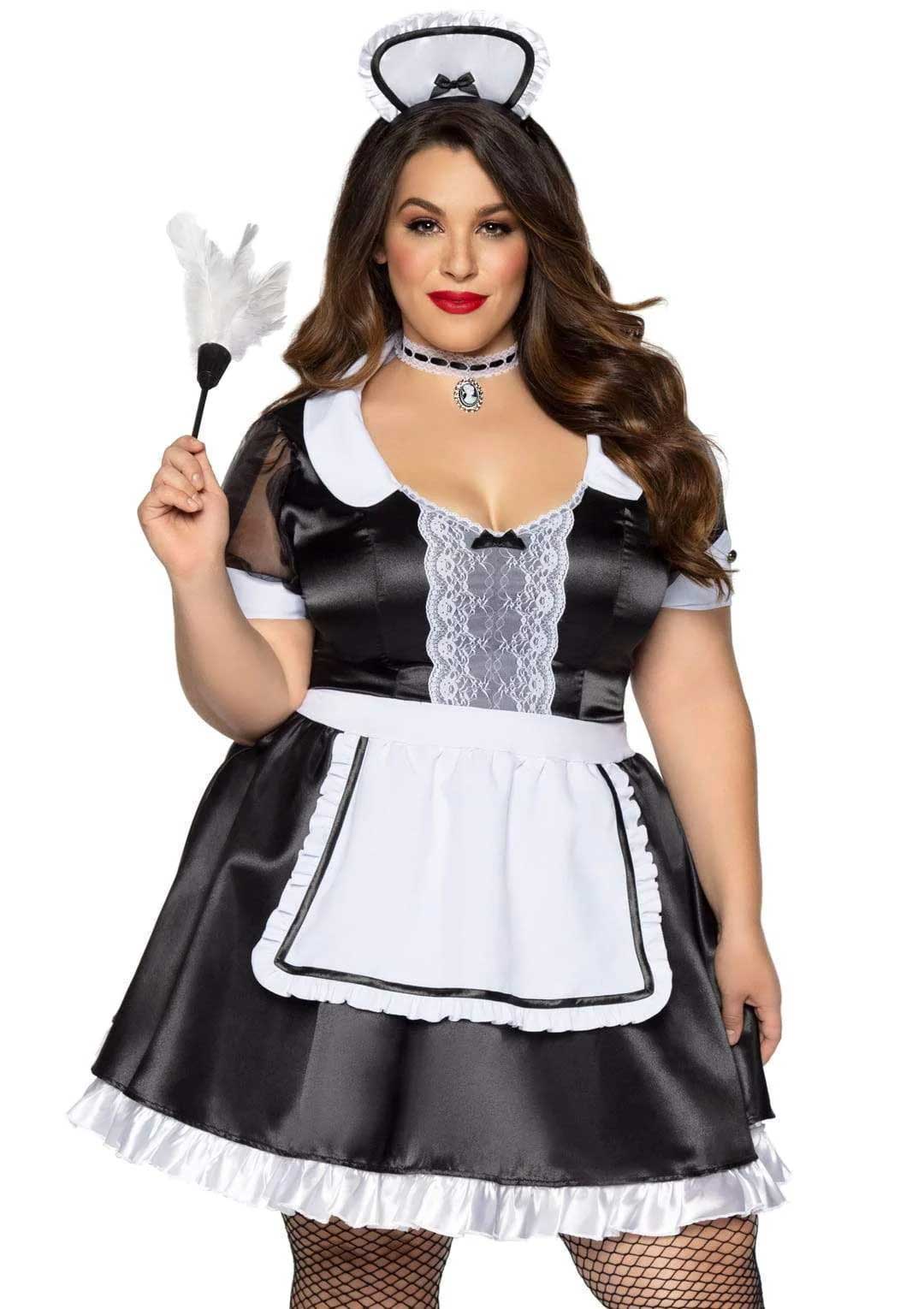 Plus Classic French Maid Costume - 3x/4x - Black / White-0