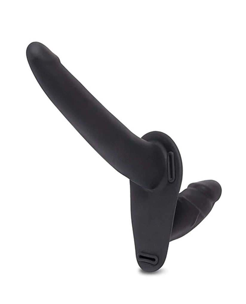 Silicone Strap on Harness Dildo With Internal  Penetration - Black-3