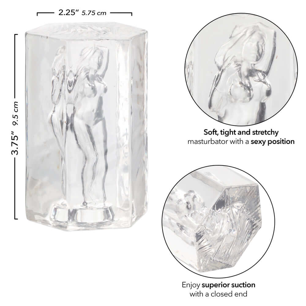 Clear Olivia masturbator with soft, tight, and stretchy material, featuring superior suction and a sexy position - Girls Girls Girls.