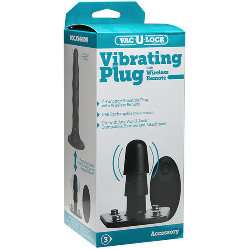 Vac-U-Lock - Vibrating Plug With Snaps &amp; Wireless Remote - Black