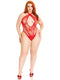 Lace and Net Keyhole Crossover Halter Teddy - 1x/2x - Red-1