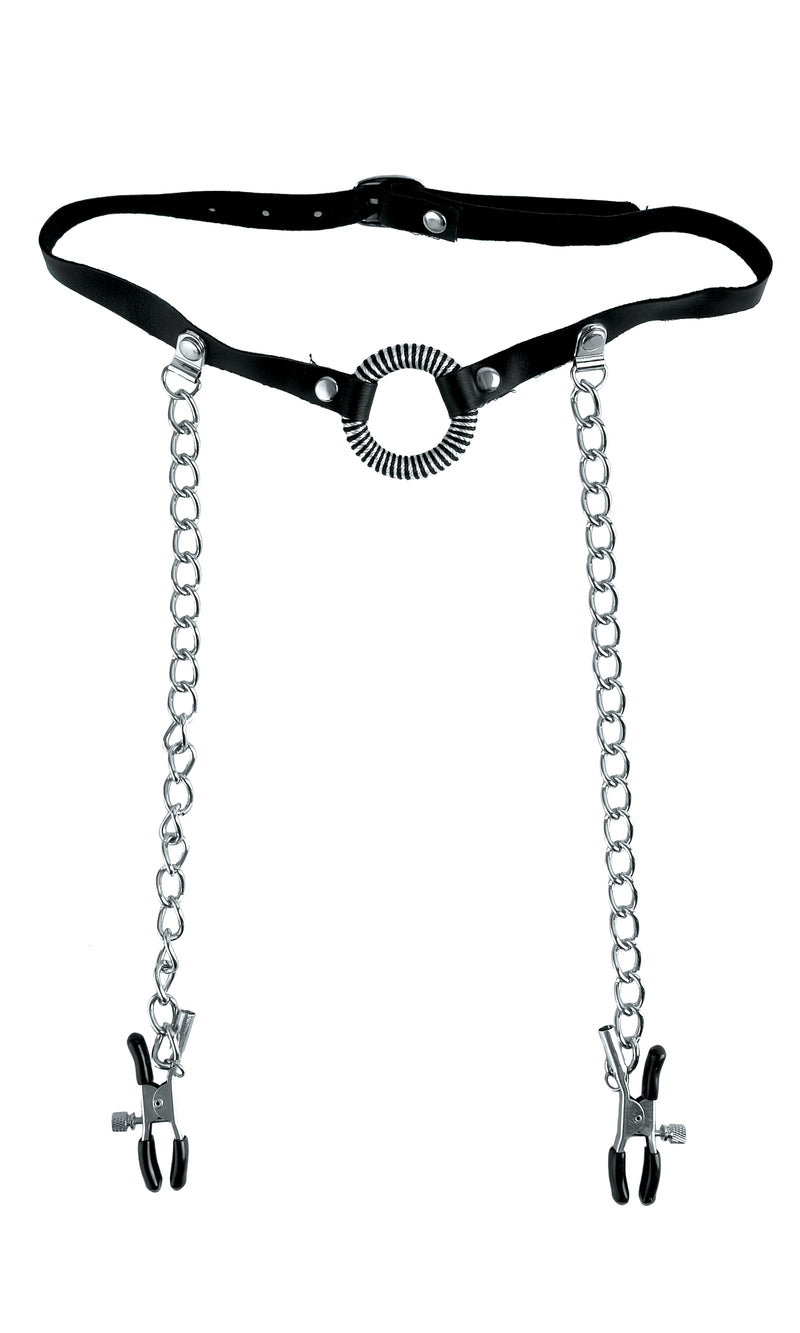 Fetish Fantasy O-Ring Gag with Nipple Clamps for Erotic Play