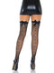 Fishnet Thigh Highs With Satin Bow Top and Rhinestone Backseam - One Size - Black-1