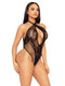 Lace and Net Keyhole Crossover Halter Teddy - One  Size - Black-0