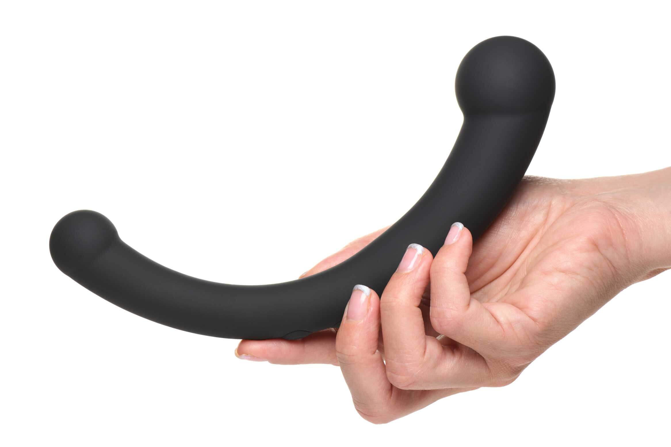 10x Vibra-Crescent Silicone Dual Ended Dildo -  Black-2