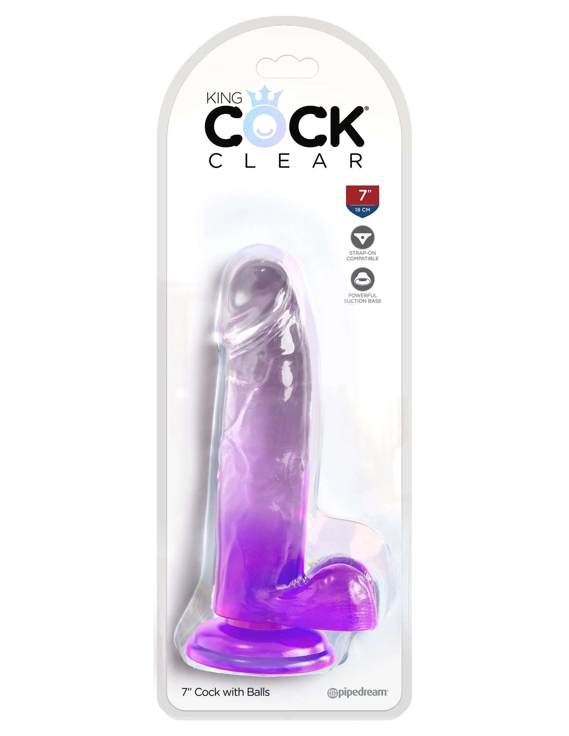 King Cock Clear 7 Inch With Balls - Purple-0