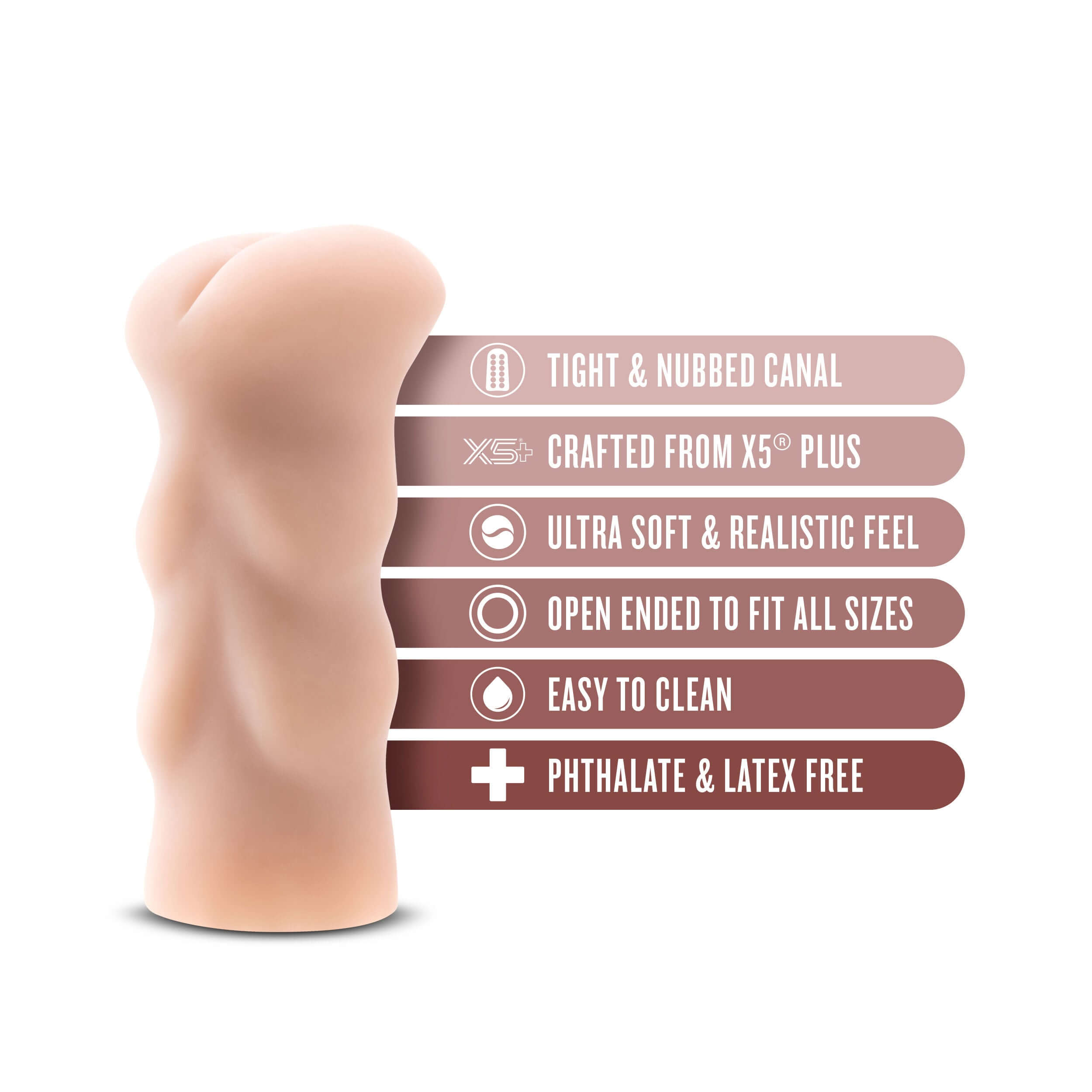 Enlust Cassie male stroker showcasing tight nubbed canal and ultra-soft X5 Plus material for a realistic feel.