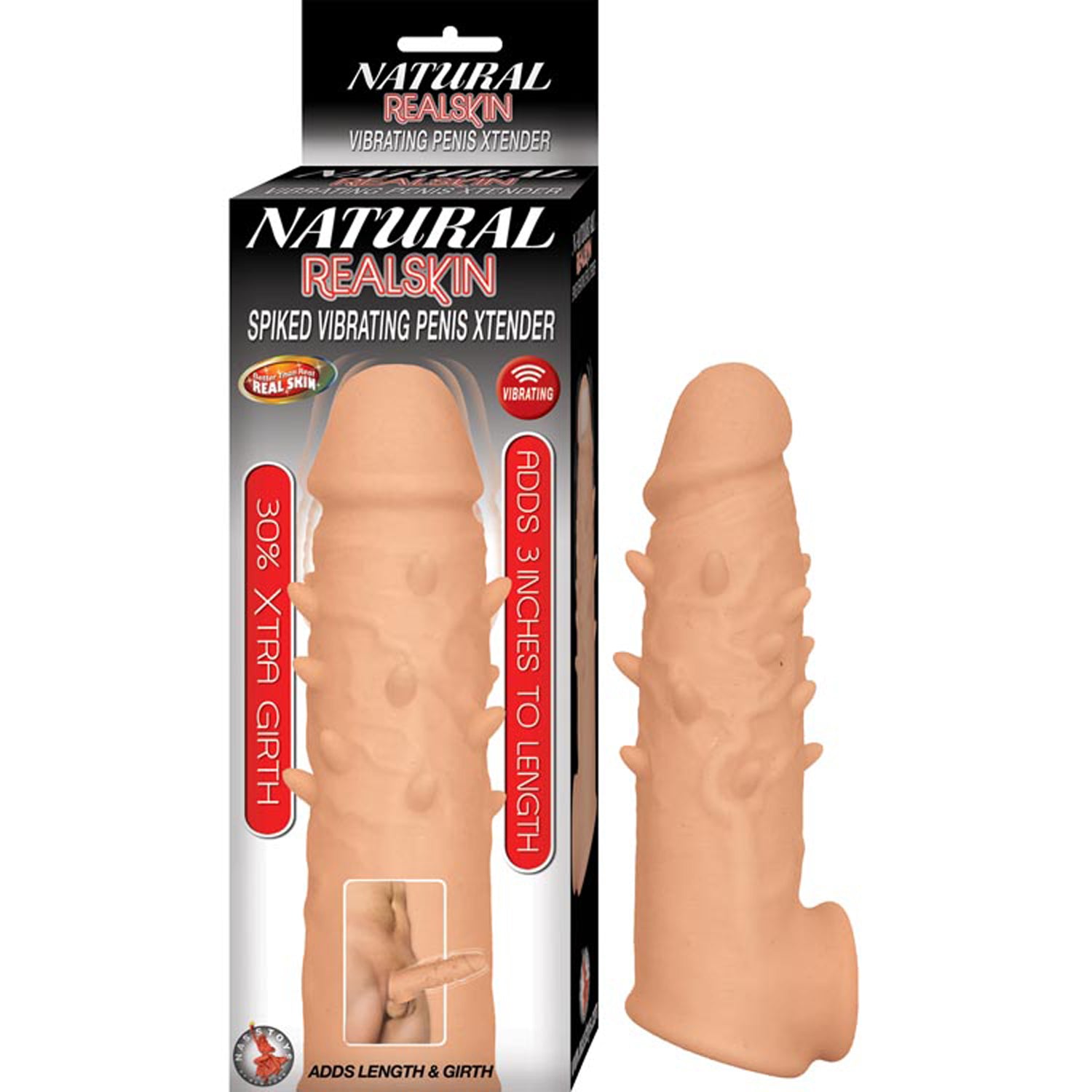 Natural Realskin Spiked Vibrating Penis Xtender - White-1