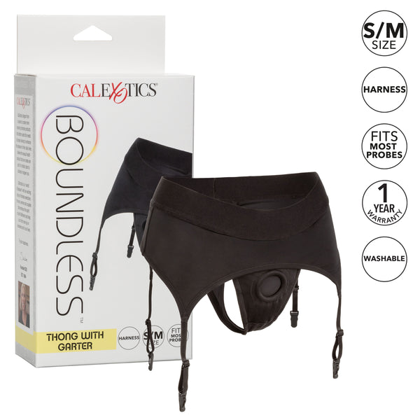 Boundless Thong With Garter - S/m - Black