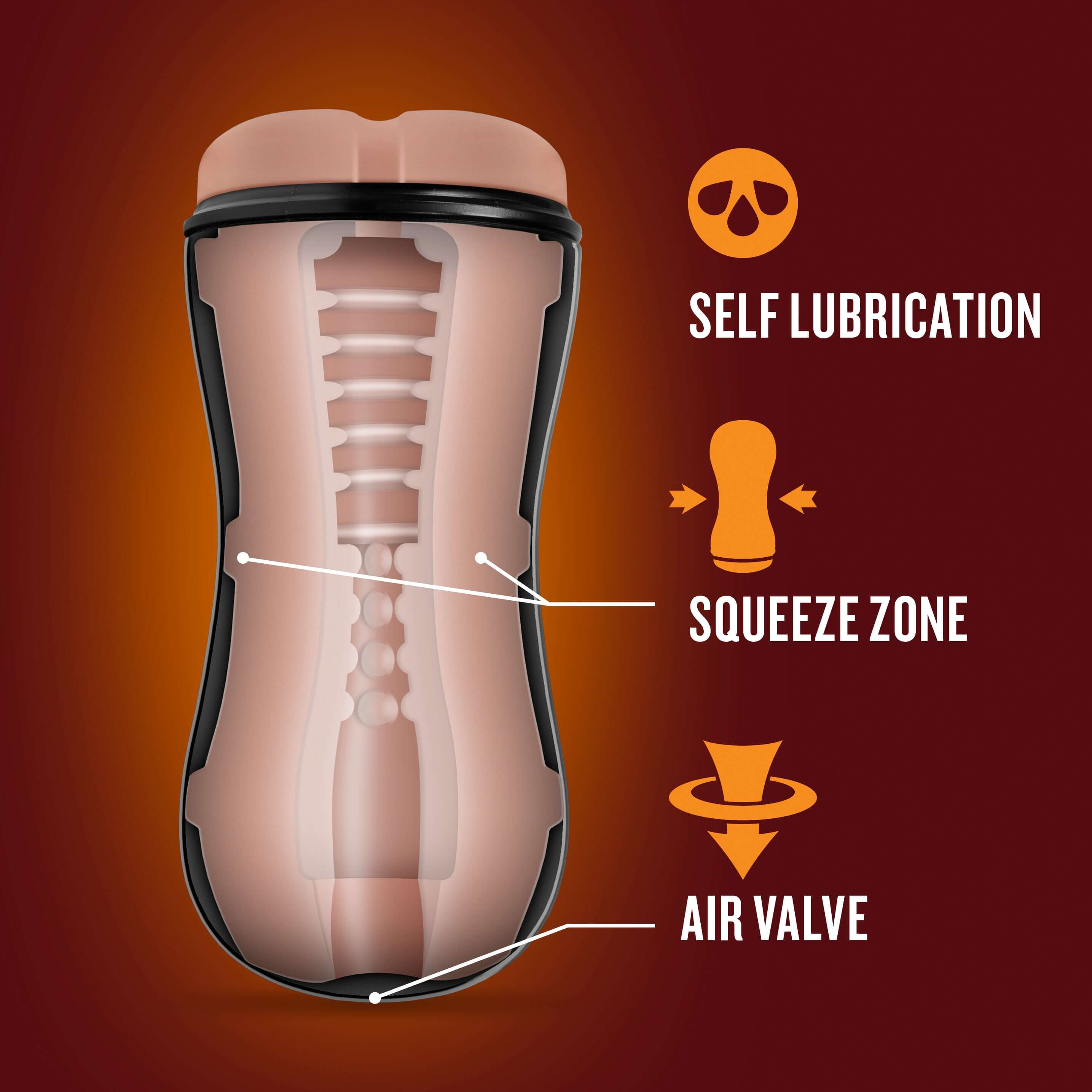Loverboy Cowboy self-lubricating stroker showcasing air valve control and squeeze zone features.