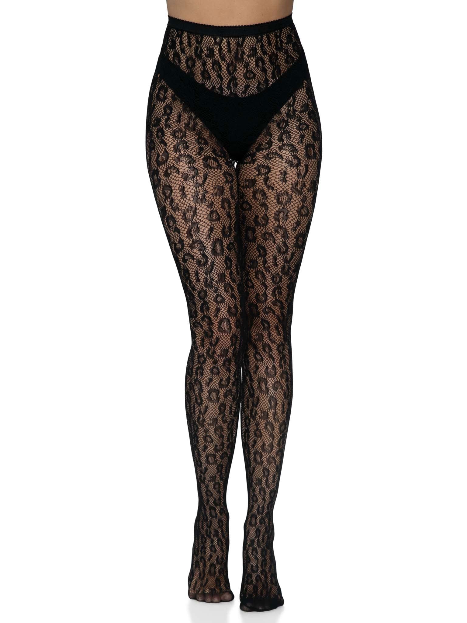 Leopard Net Tights - One Size - Black