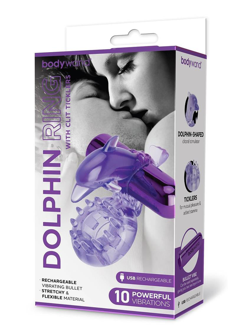 Bodywand Rechargeable Dolphin Ring With Ticklers - Purple-1